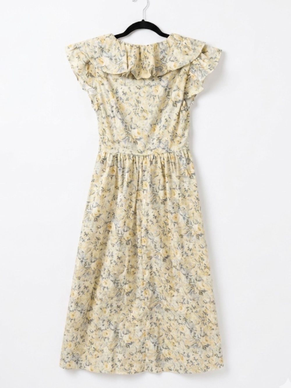 o.p.t.  Kate feminine floral midi dress.  Ruffle Neckline. Summer garden event. - Picture 2 of 9
